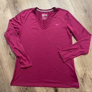 WOMENS NIKE DRI-fit long sleeve shirt women size Large maroon purple